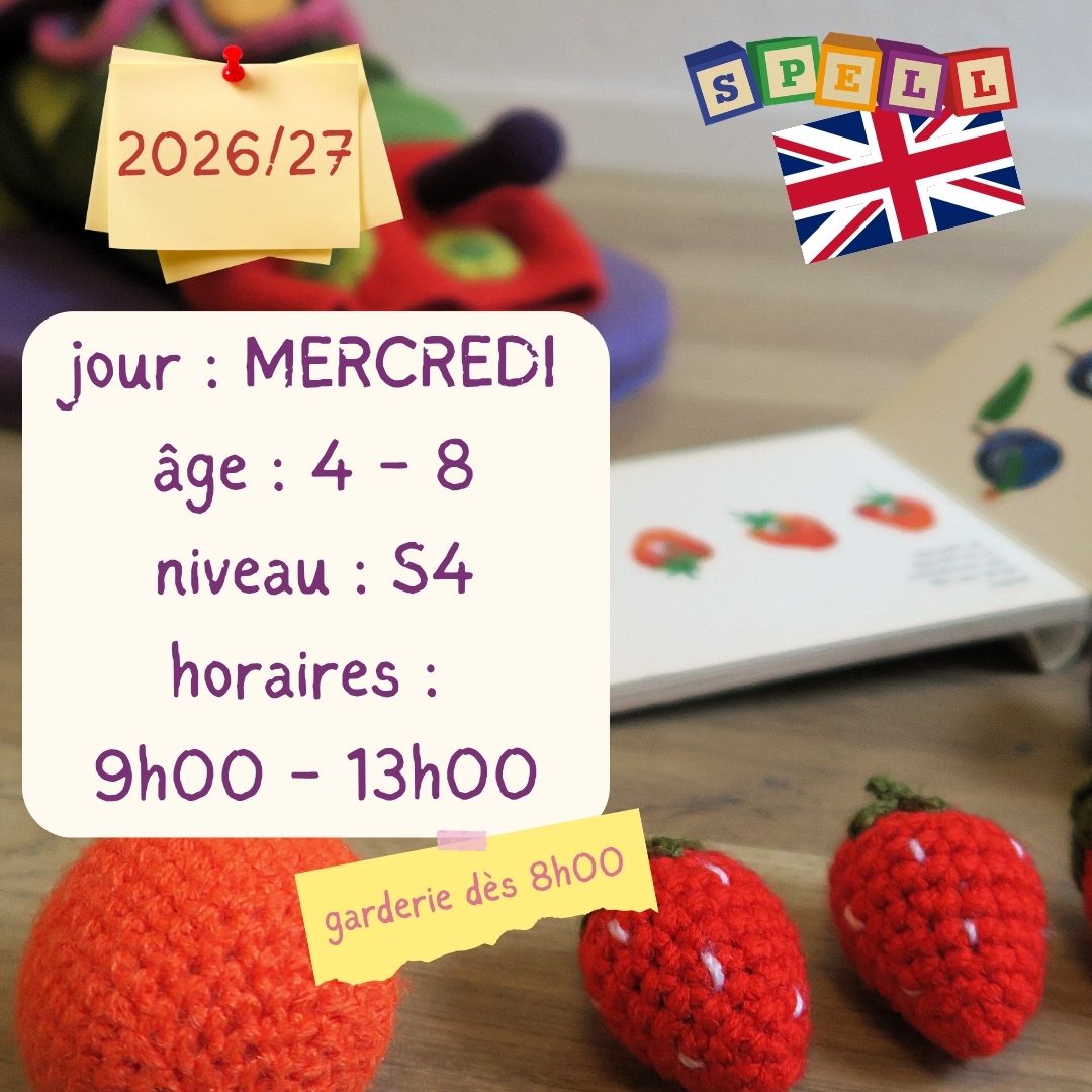 Mercredi - Cours Créatif 4 Heures - Anglais- Stage 1 - AM